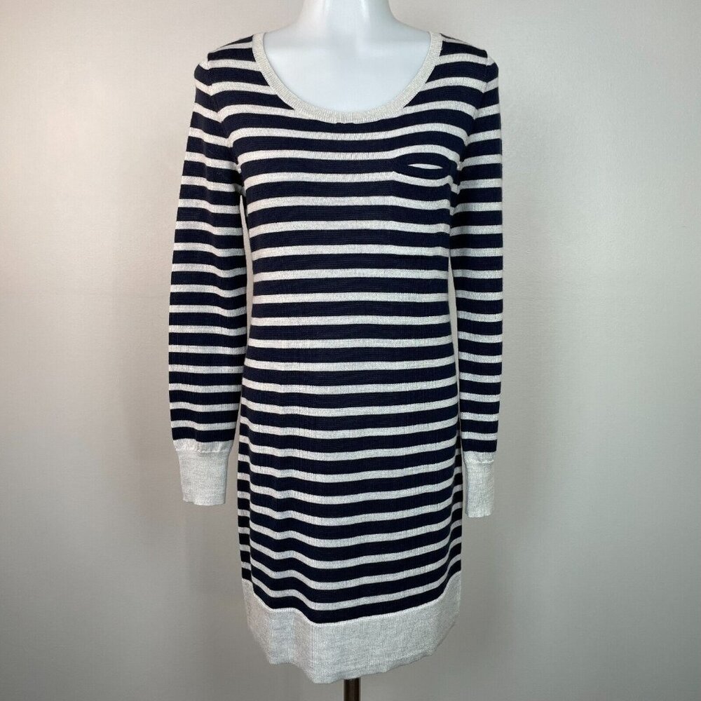 Gap Sweater Dress XS‎ Navy Blue Gray Striped Long Sleeve Wool Blend Women's NWT